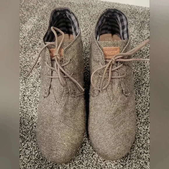 Toms Desert Herringbone Lace Up Wedge Ankle Oxford Bootie Brown Wool Upper Sz 11 - Picture 9 of 10